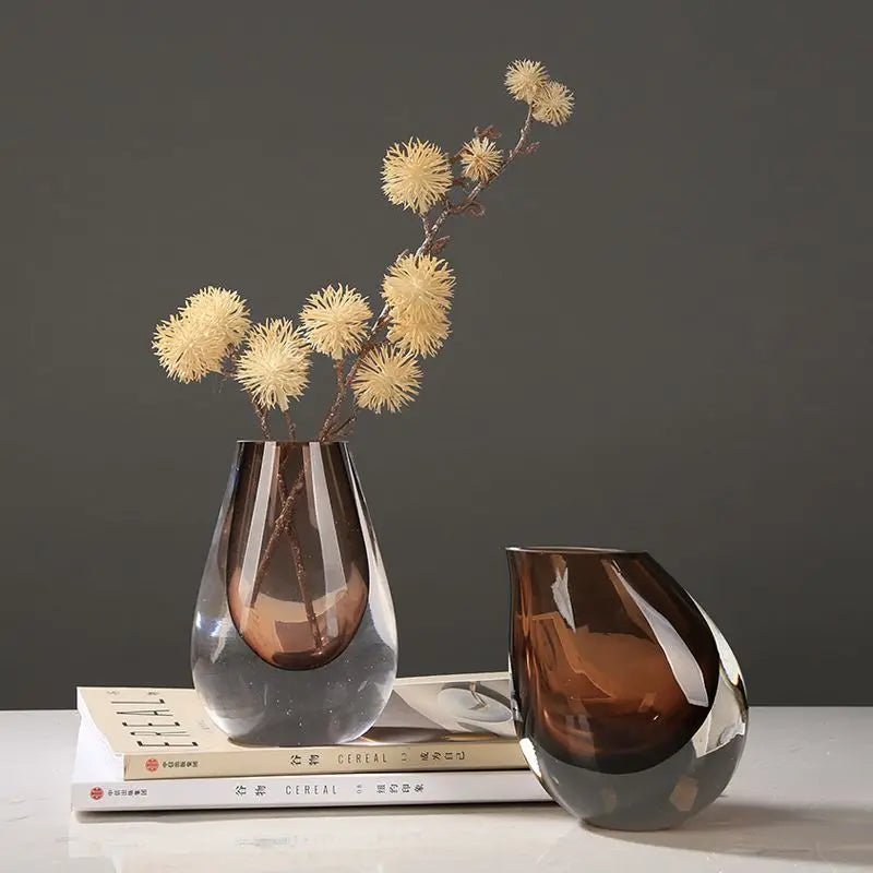 Amber Art Glass Vase | Minimal Two-Tone Glass Flower Vase