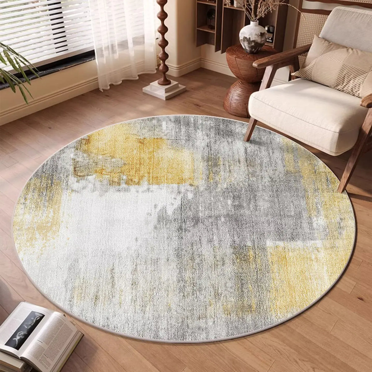 Lumen Abstract Round Rug | Soft Washable Circular Area Rug
