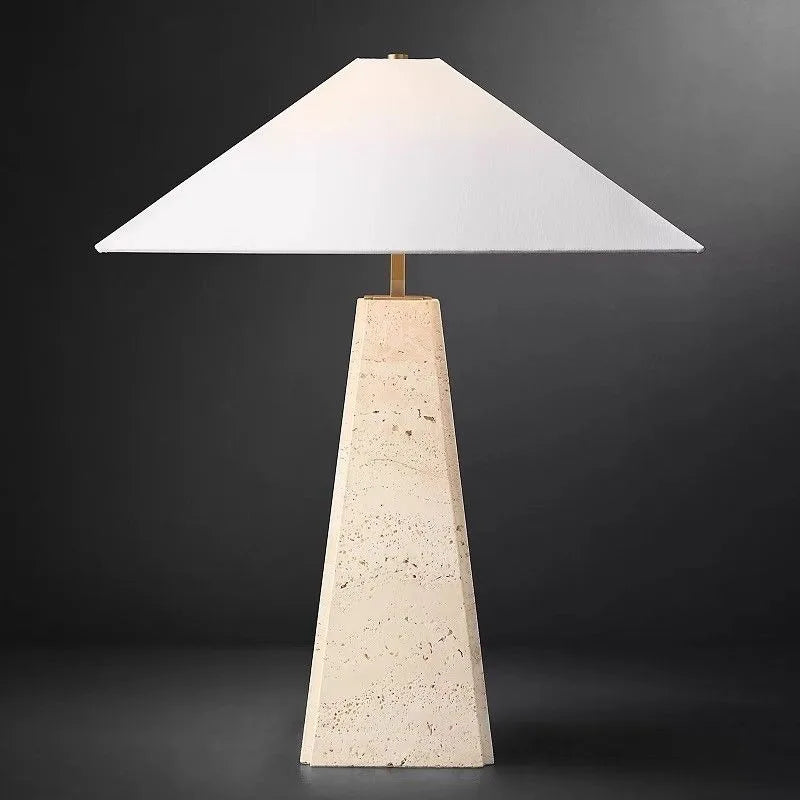Sable Travertine Table Lamp | Stone Base Lamp with Linen Shade