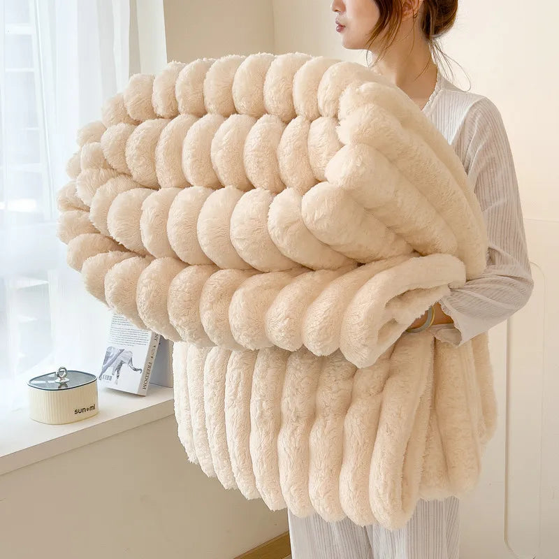 Cove Striped Flannel Throw | Plush Sofa & Bed Blanket