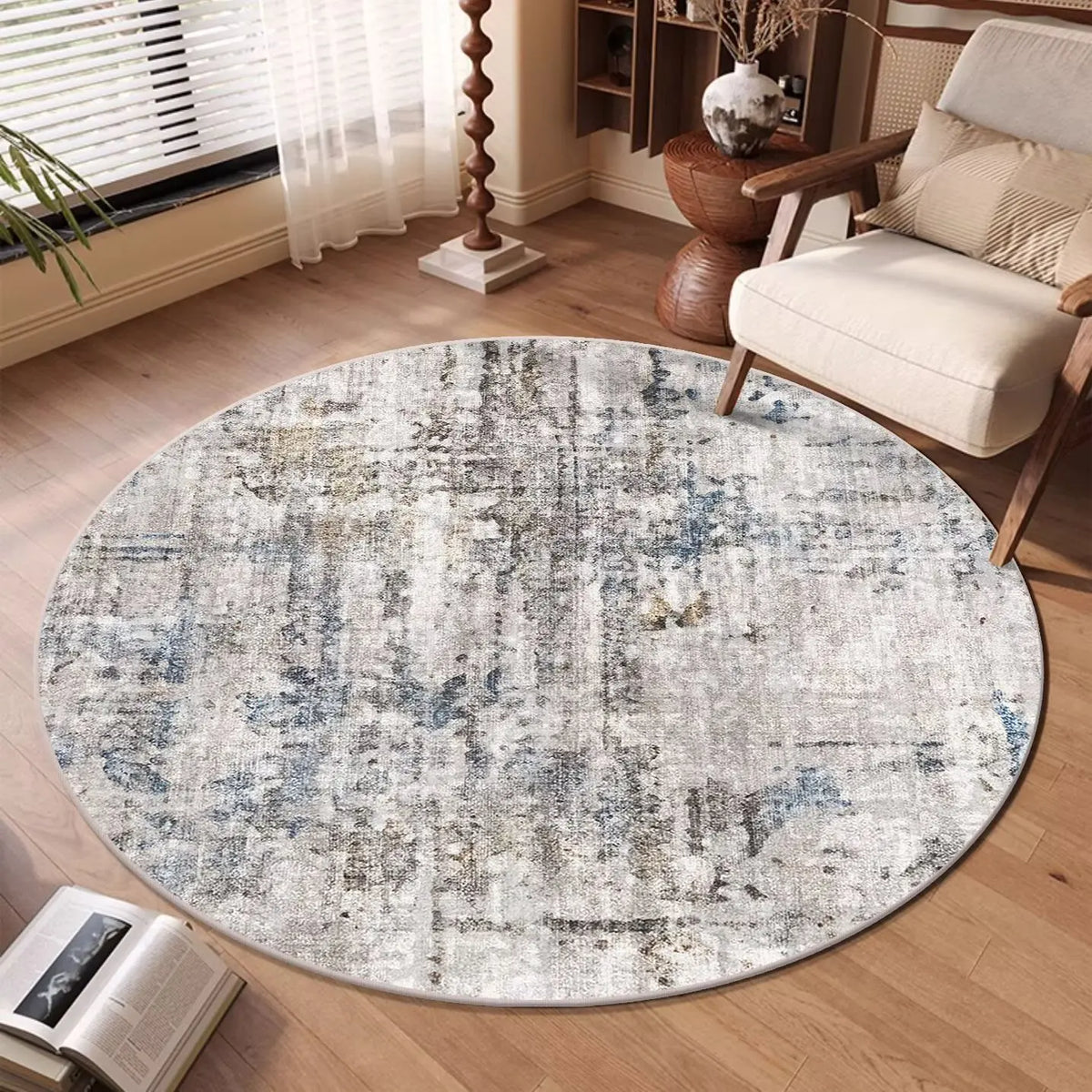 Lumen Abstract Round Rug | Soft Washable Circular Area Rug