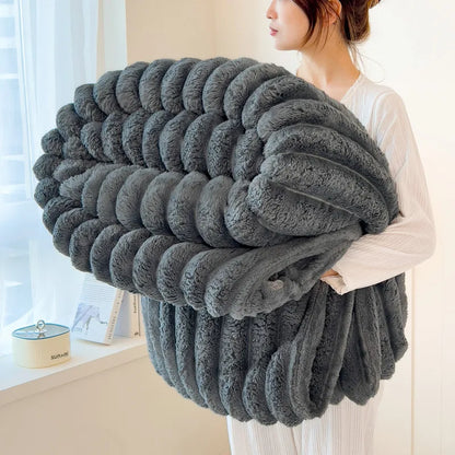 Cove Striped Flannel Throw | Plush Sofa & Bed Blanket