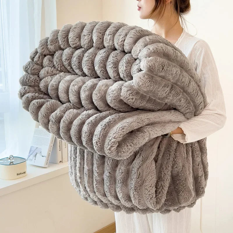 Cove Striped Flannel Throw | Plush Sofa & Bed Blanket